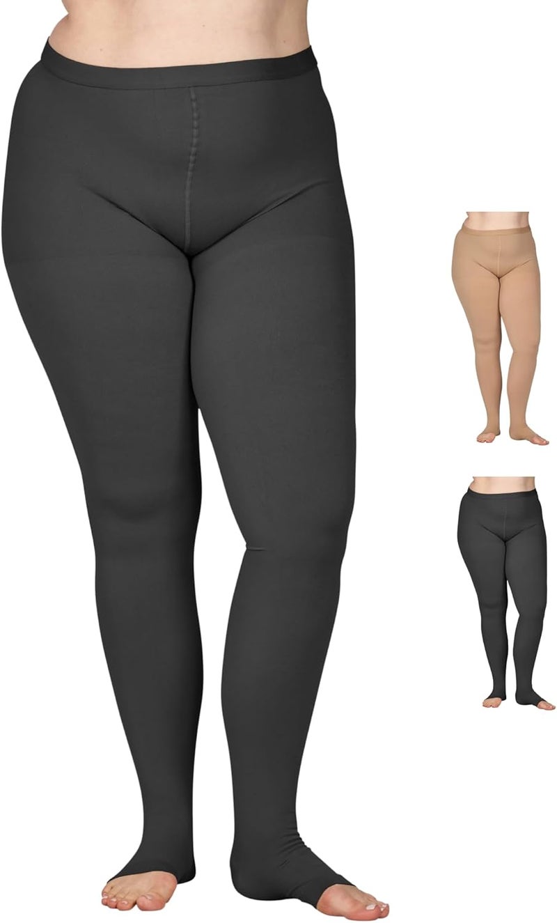 ABSOLUTE SUPPORT Opaque Compression Pantyhose for Women 20-30mmHg - Womens High Waist Compression Tights with Open Toe for Telangiectasias, Saphenous Vein, Superficial Thrombophlebitis - Black, Medium - Image 1